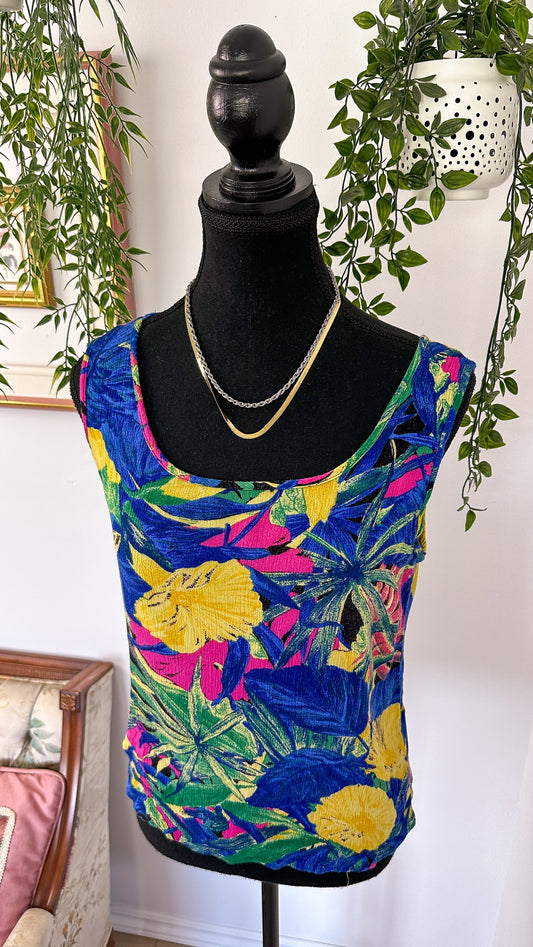 Tropical floral sleeveless top - medium