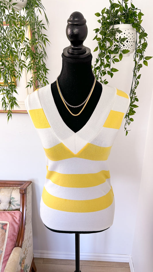 Yellow striped sleeveless top - small