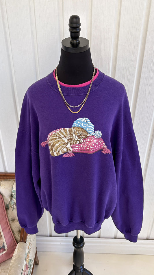 Purple cat crewneck sweater - x-large