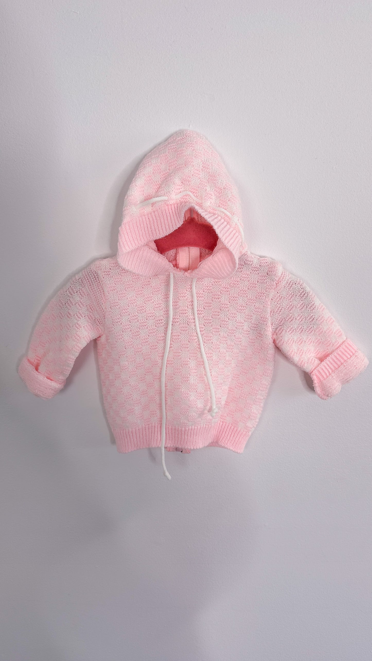 Children- pink knitted jacket with hood- 3/6m