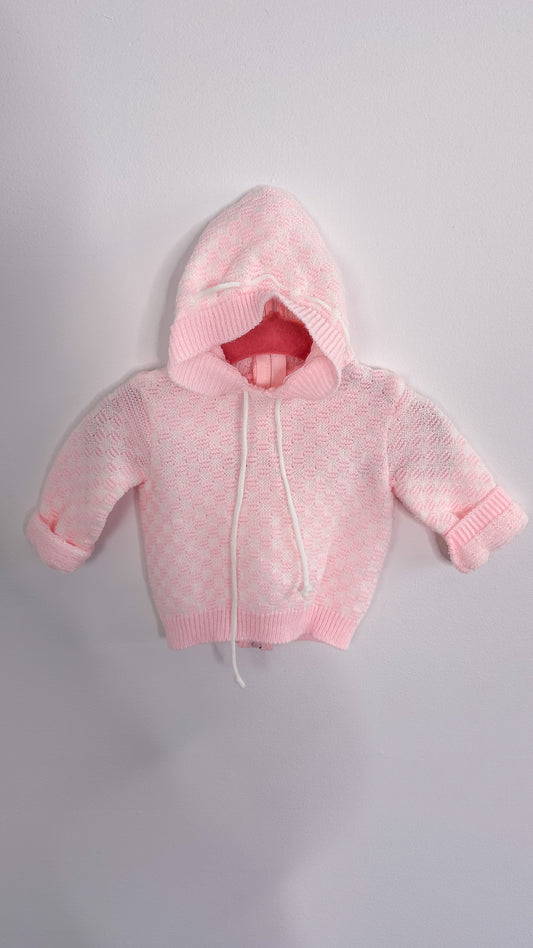 Enfants- veste en tricot rose à capuche- 3/6m