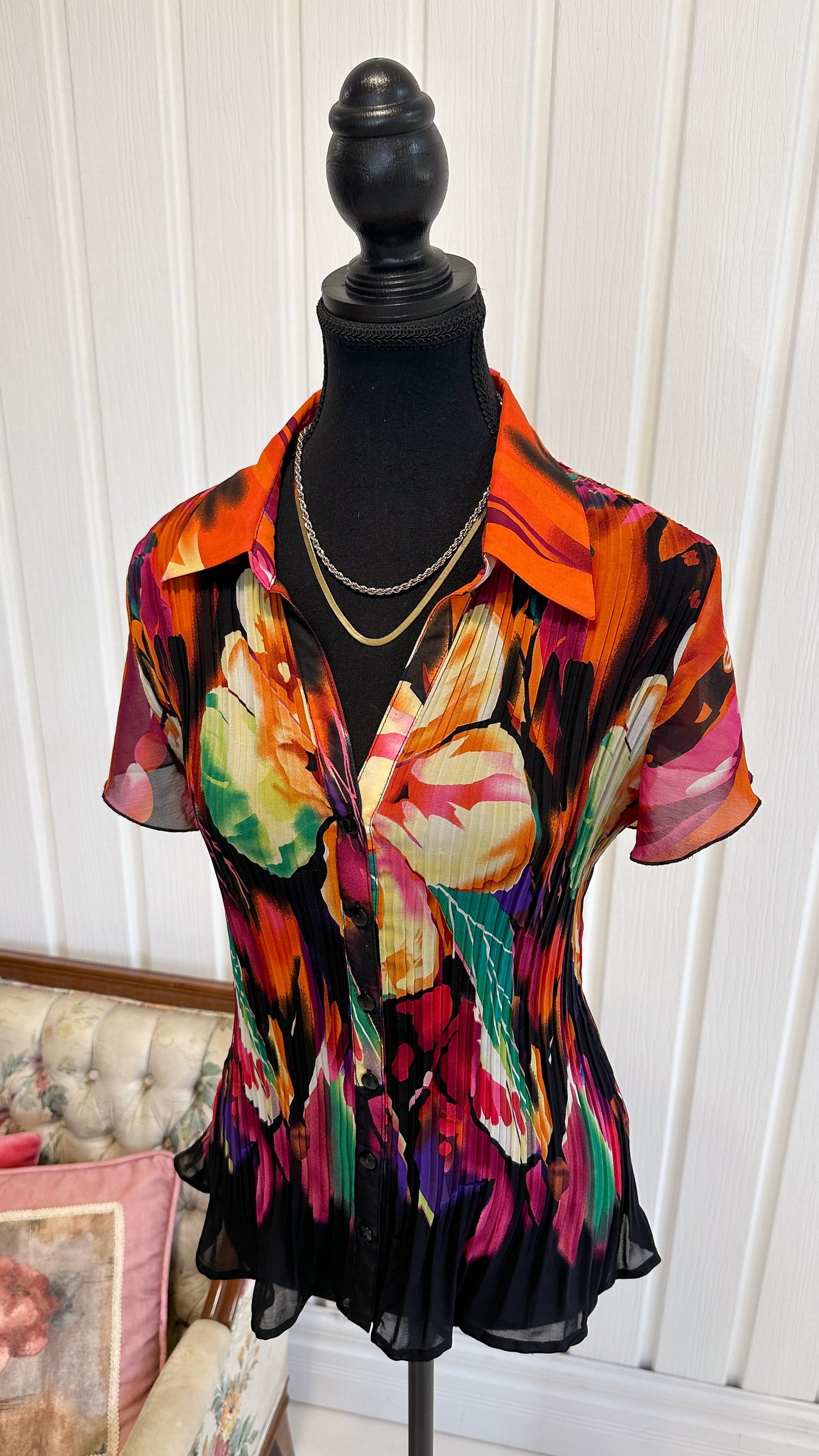 Tropical floral accordion blouse - medium