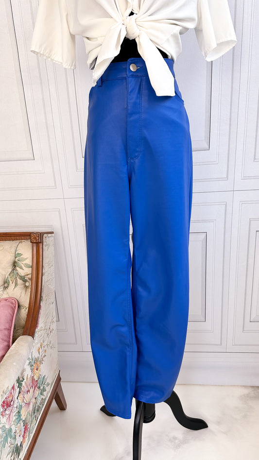 Pantalons en faux cuir bleu - medium