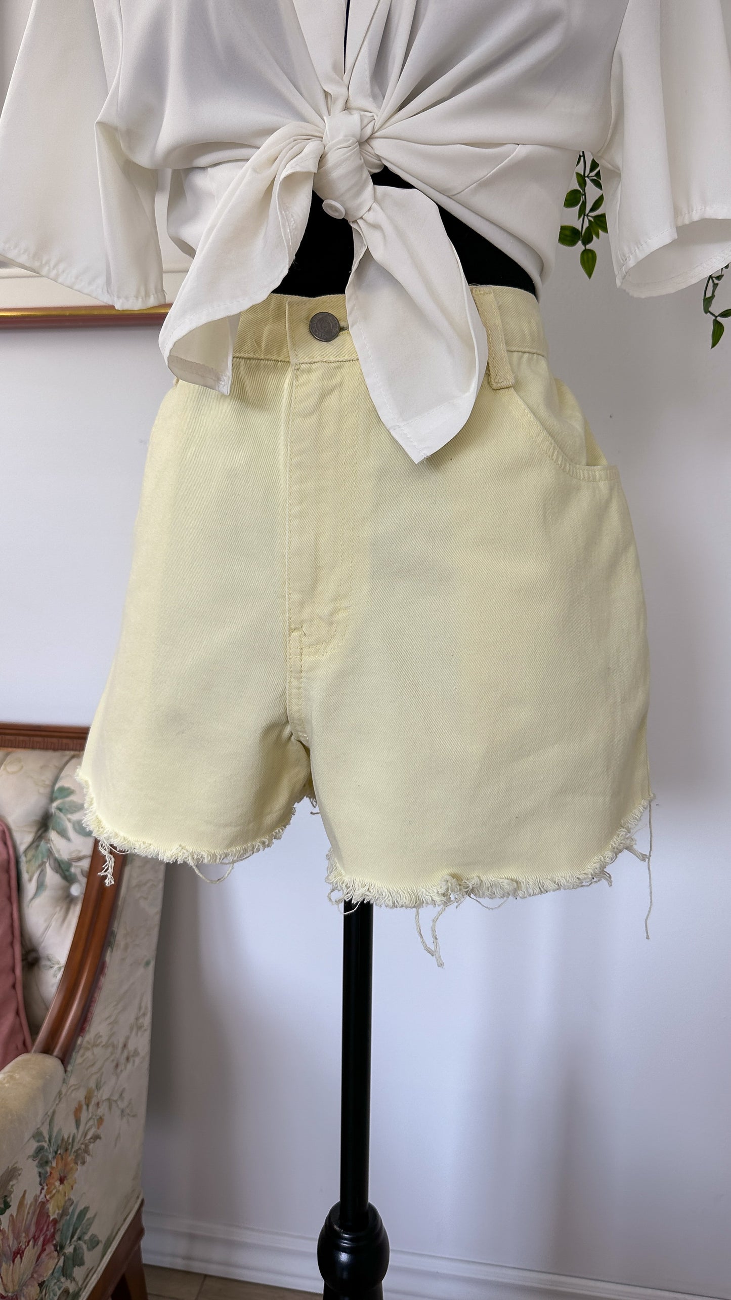 Pale yellow denim shorts - medium