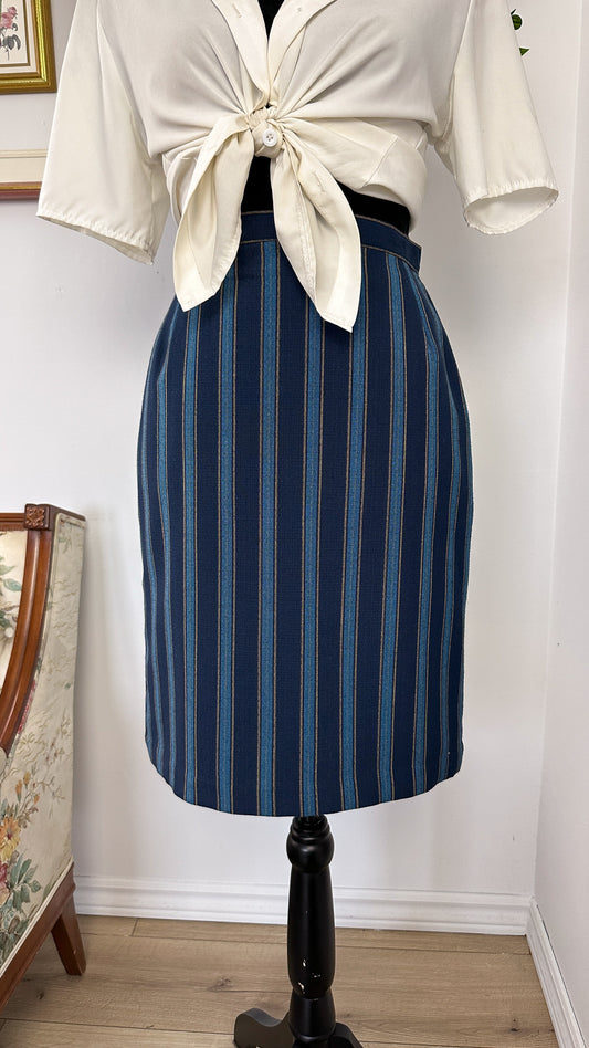 Blue striped straight skirt - small