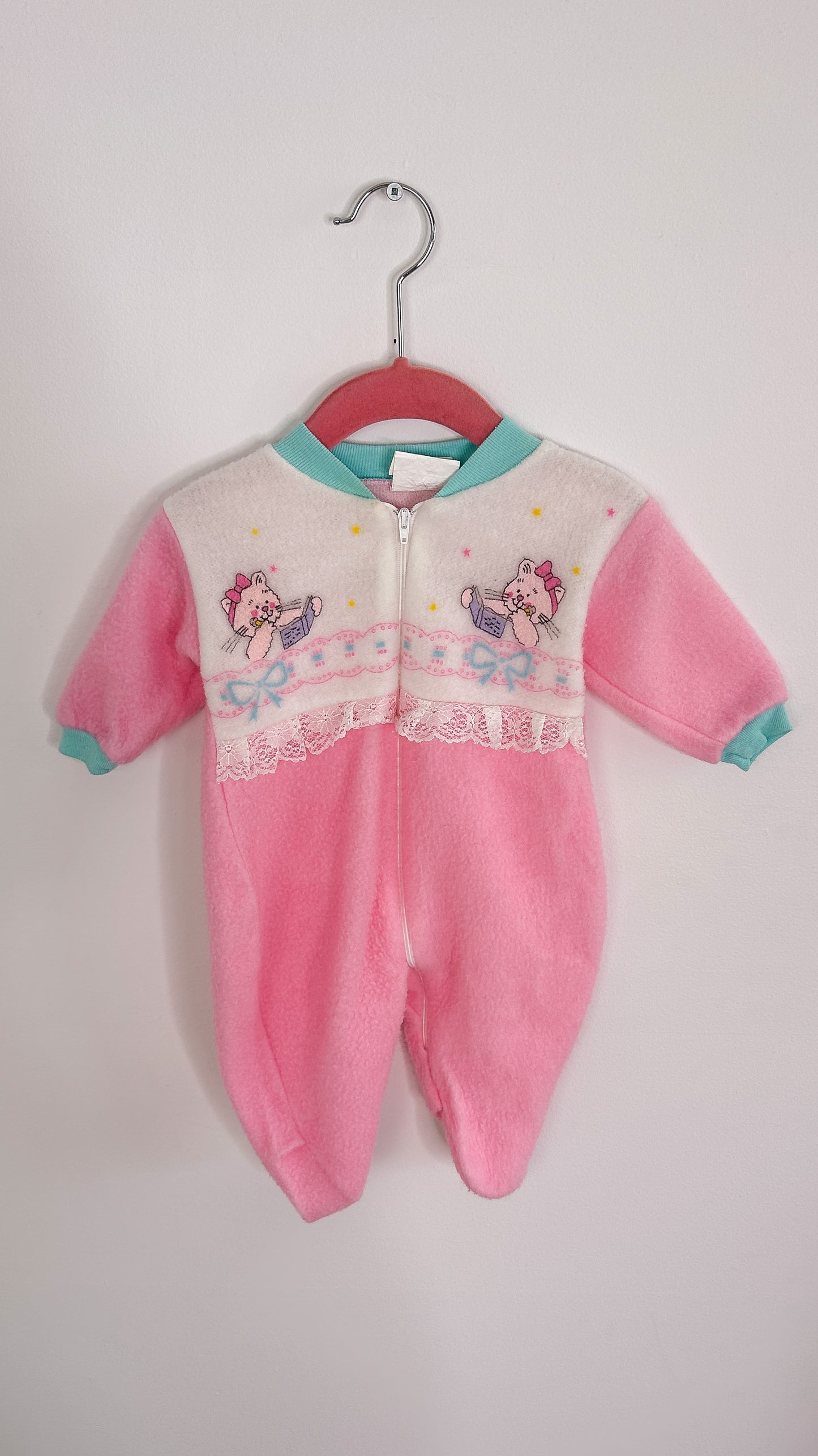 Children - Pink fleece pajamas - 9-12m