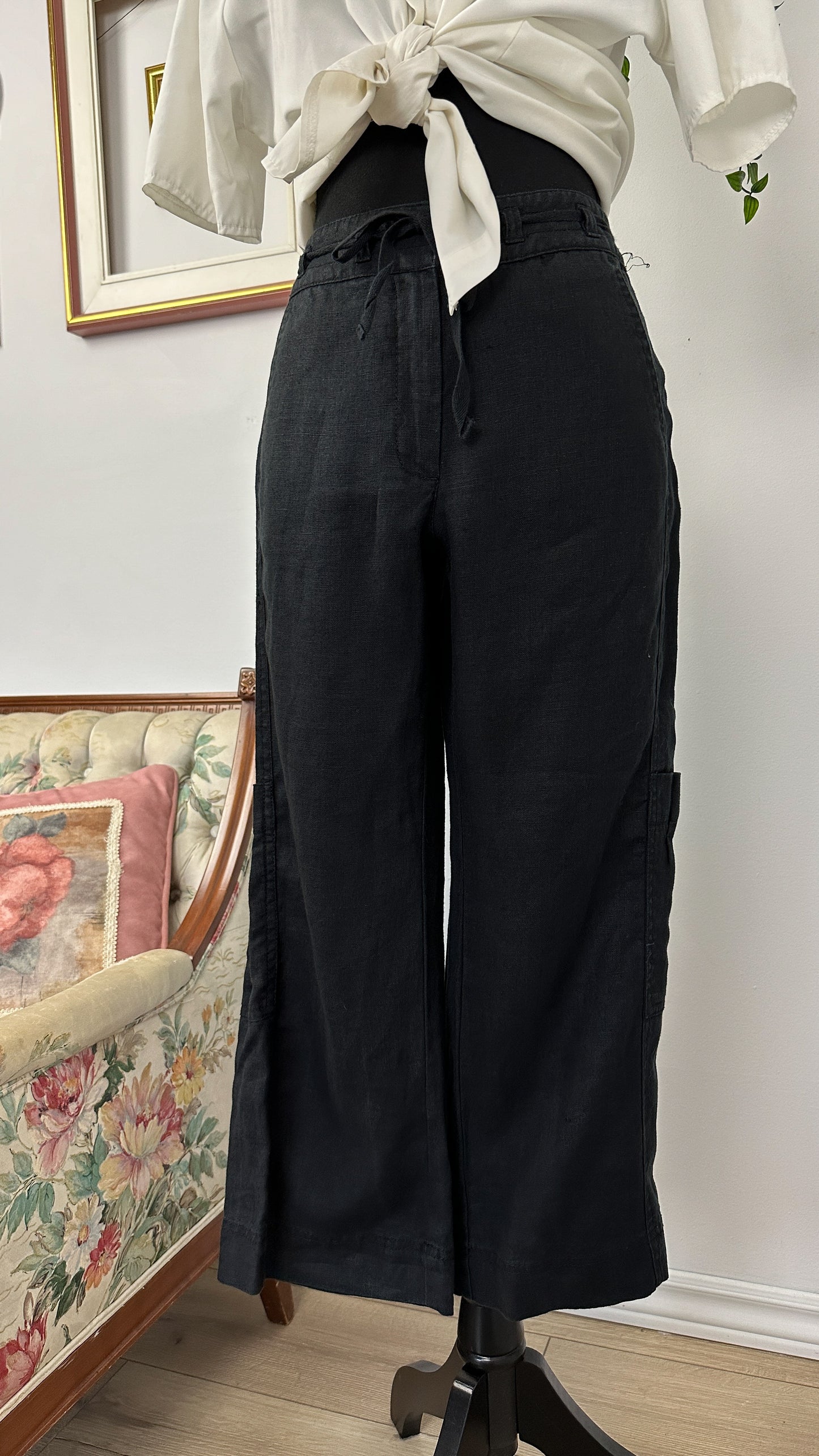 Pantalons en lin noir cargo - small