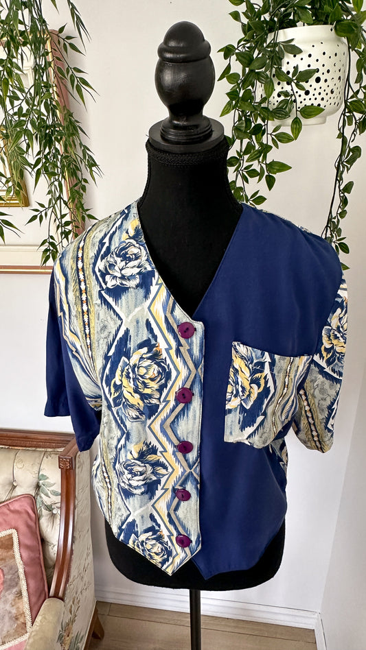 Navy patterned blouse - medium