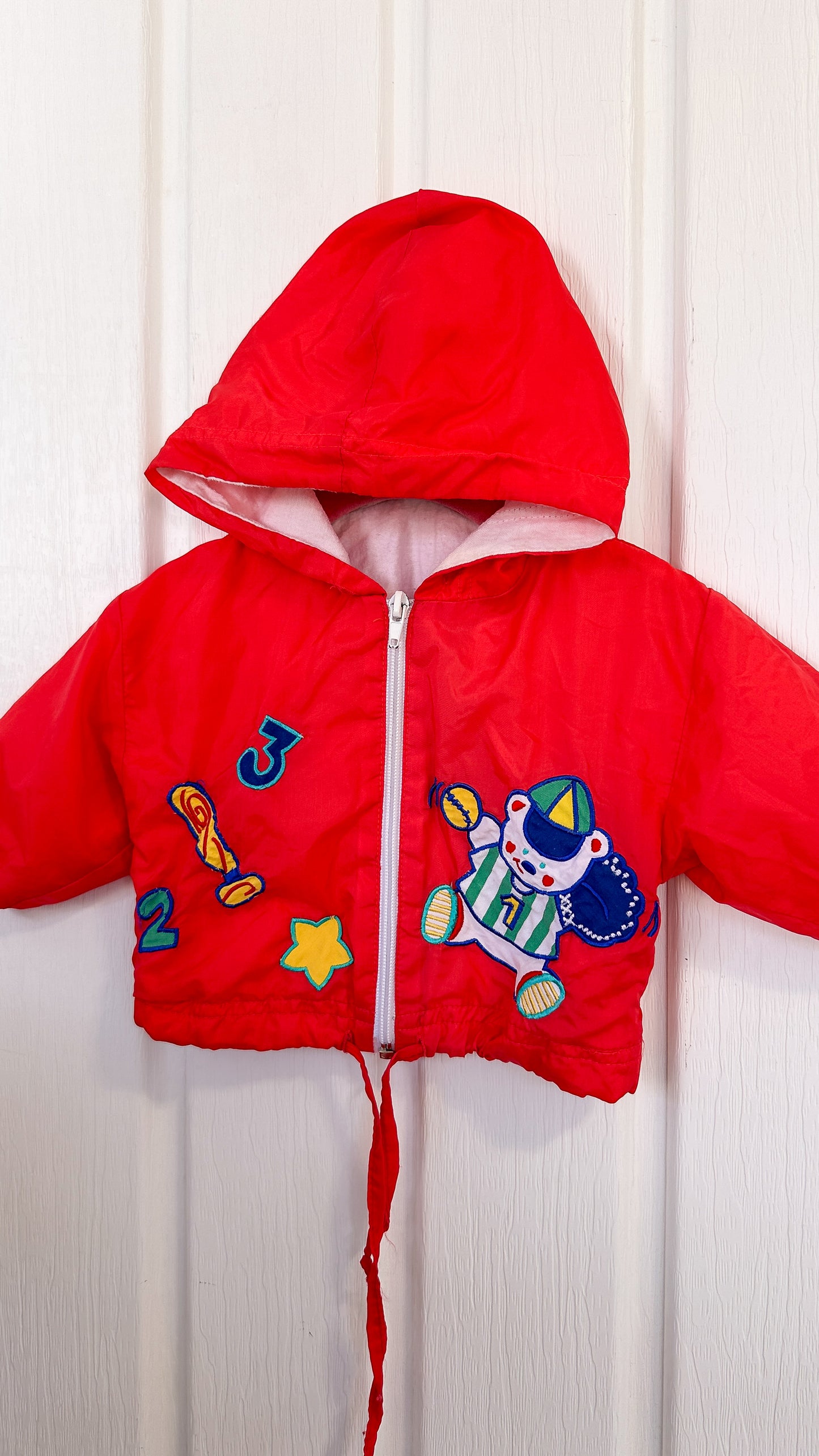 Children - red teddy bear mid-season coat - 12m