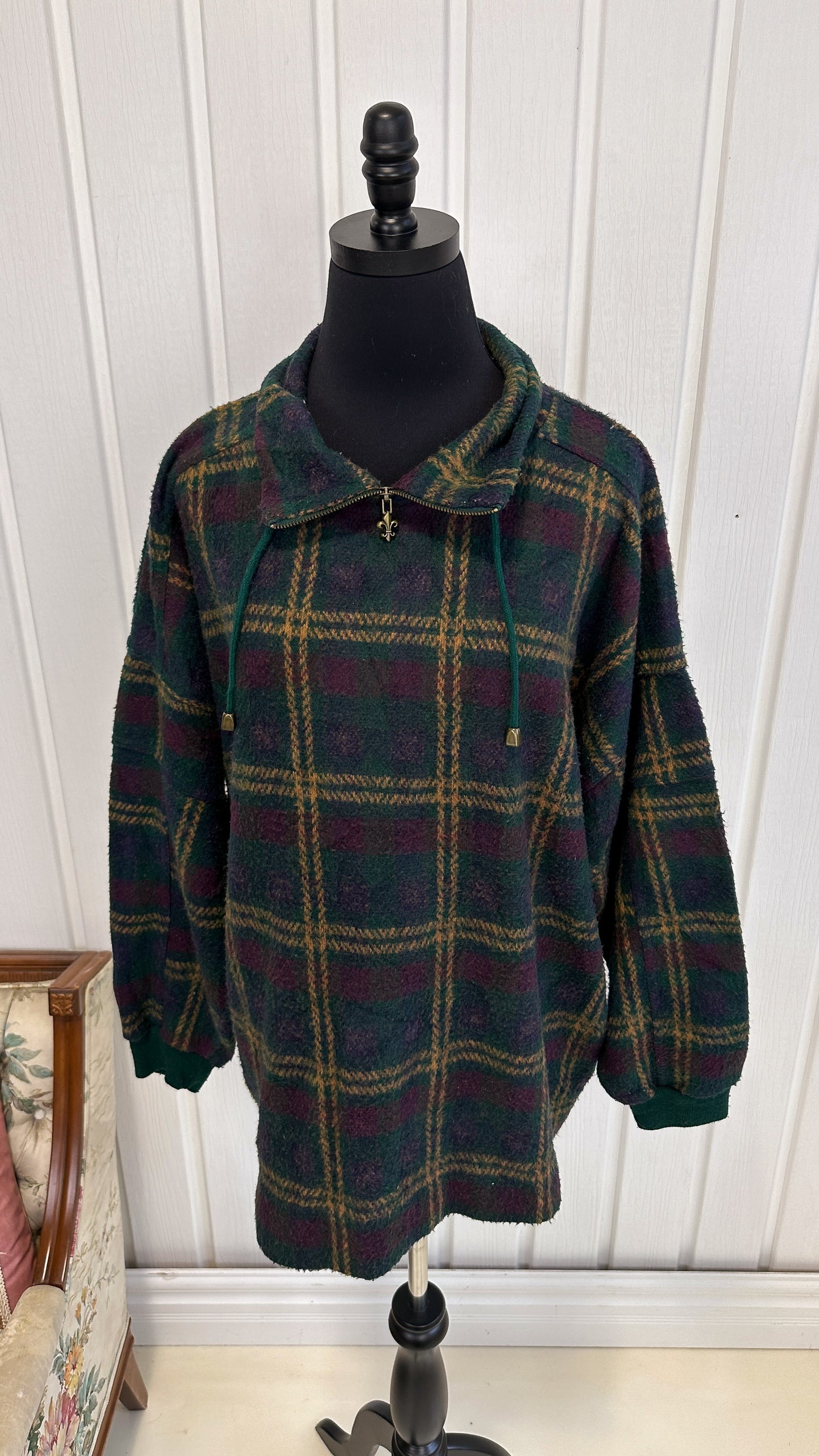 Green plaid fleece sweater - large