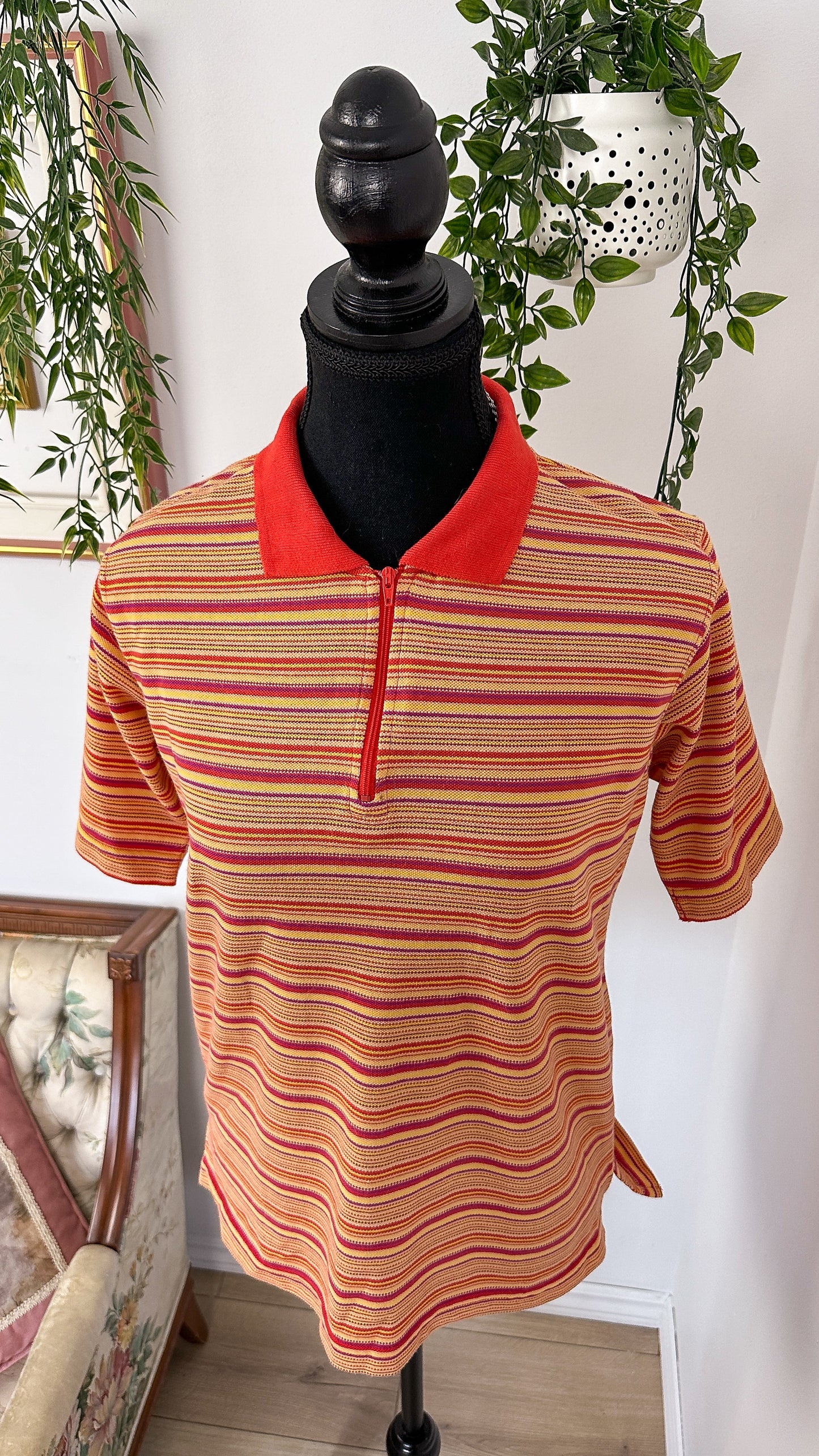 T-shirt orange rayé style polo-medium