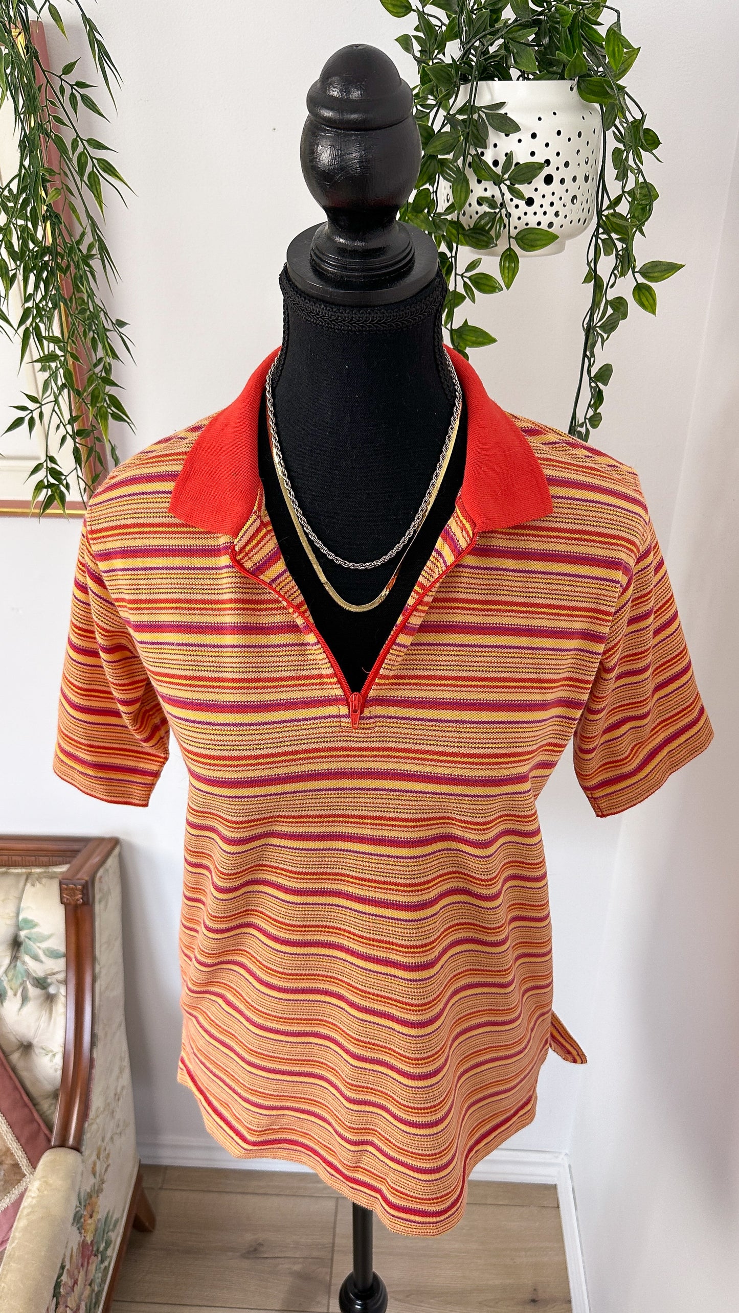 T-shirt orange rayé style polo-medium