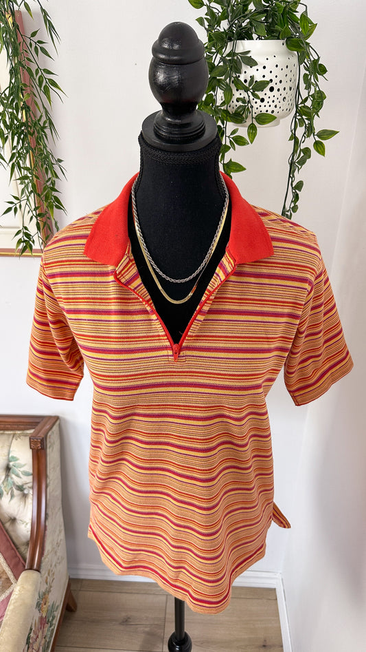 Orange striped polo style t-shirt - medium