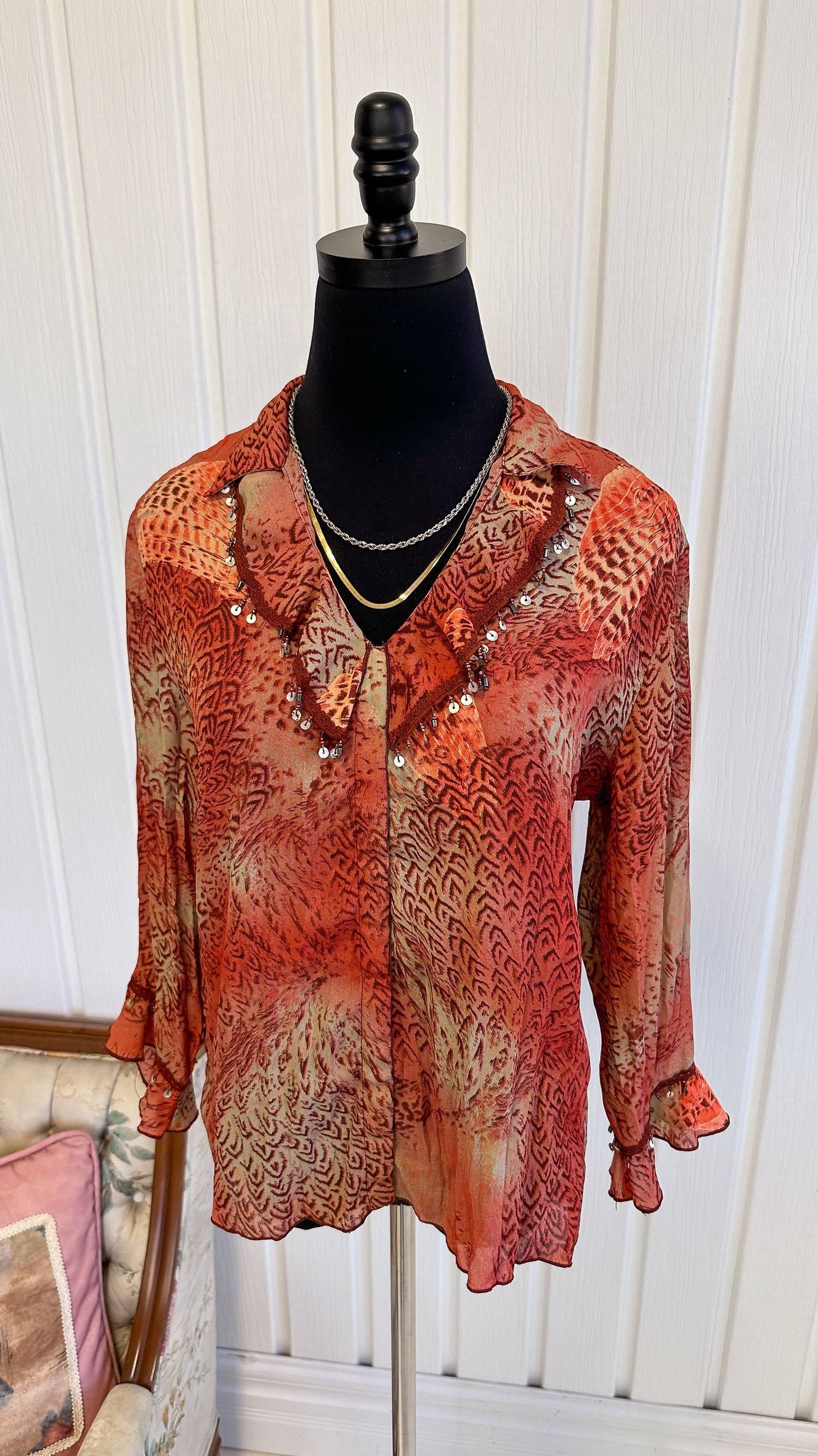 Orange blouse with charm collar - small