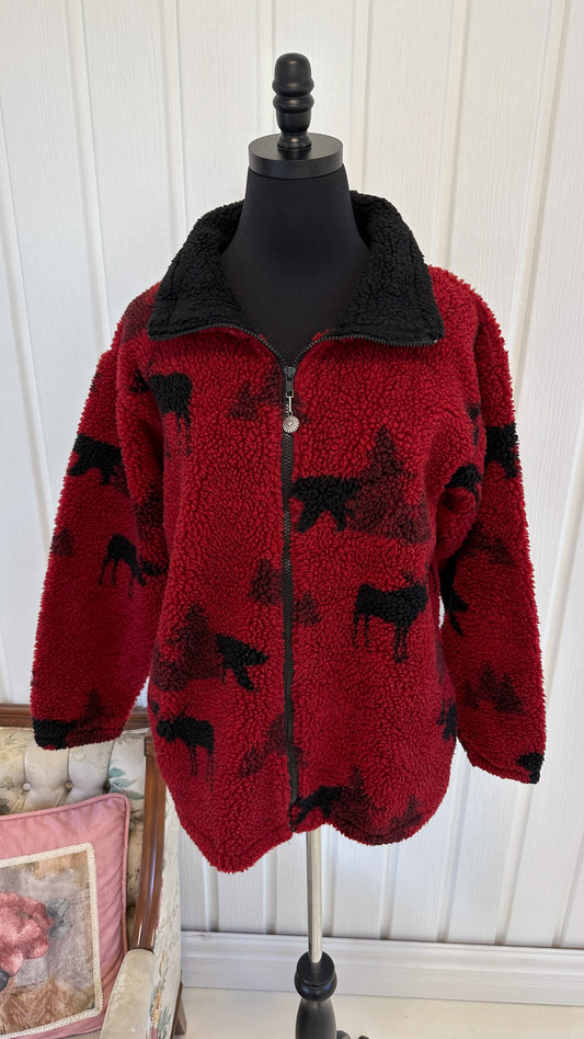 Veste en polar rouge et noir- medium