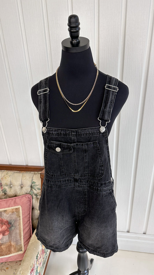 Black denim overalls - large