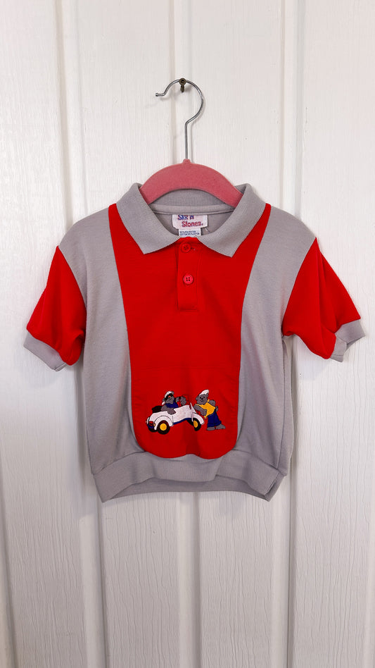 Enfants- T-shirt rouge et gris oursons- 3