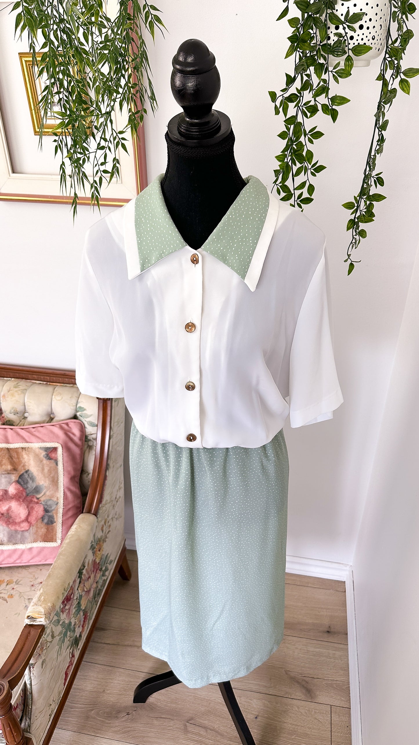 Robe blanche et vert menthe -taille plus