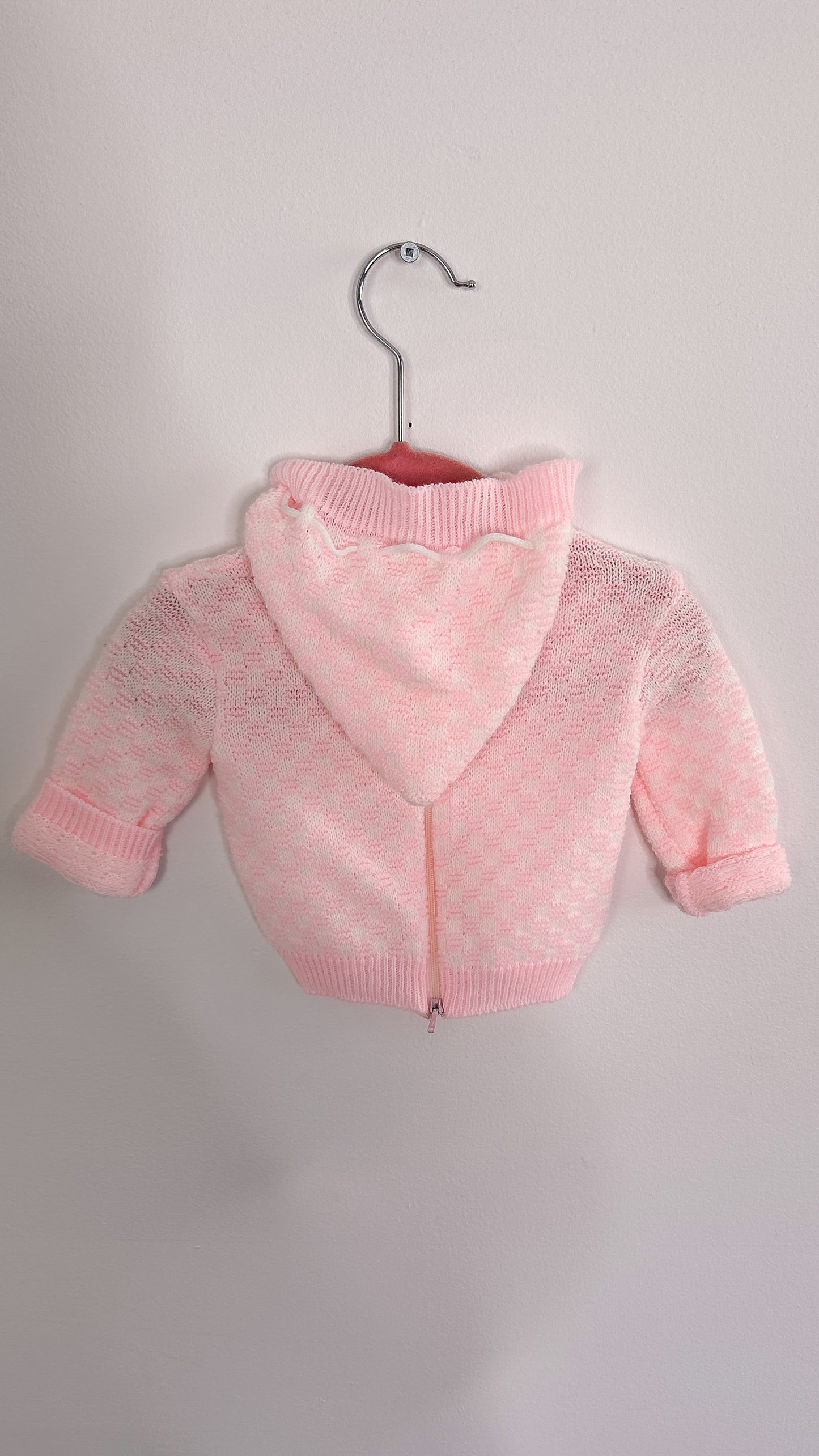 Enfants- veste en tricot rose à capuche- 3/6m