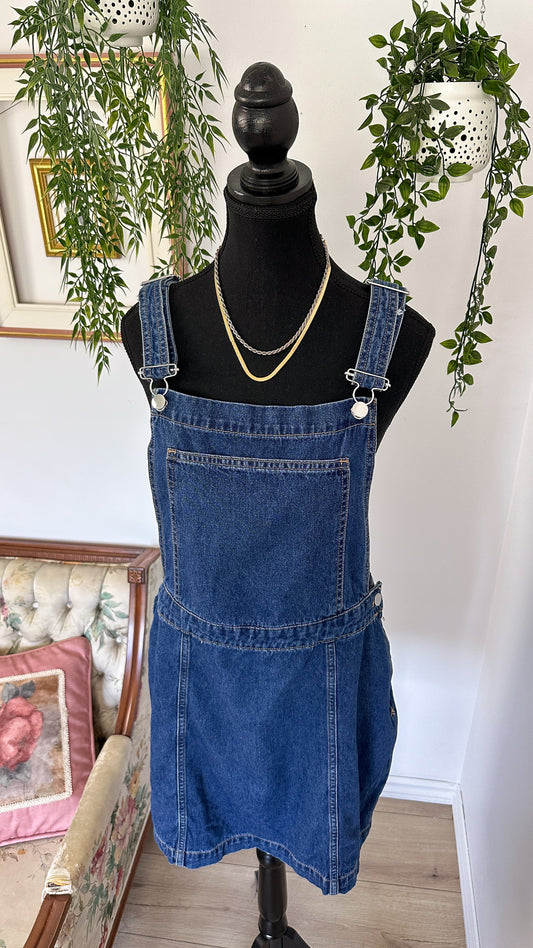 Dark blue denim overall dress - medium