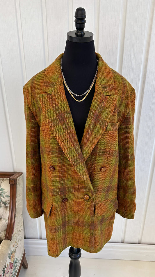 Yellow plaid wool coat - large