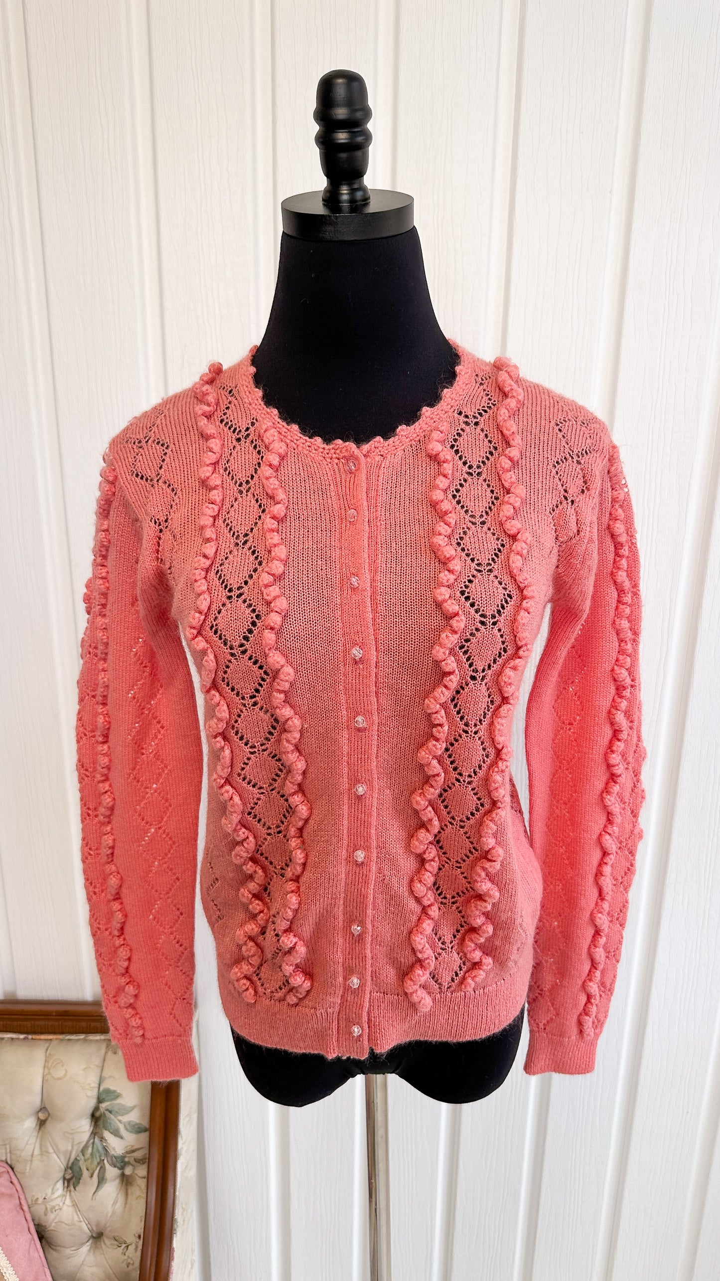 Cardigan tricot rose texturé- small