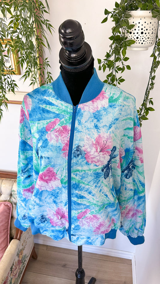 Veste bleu fleurie tropical- x-large