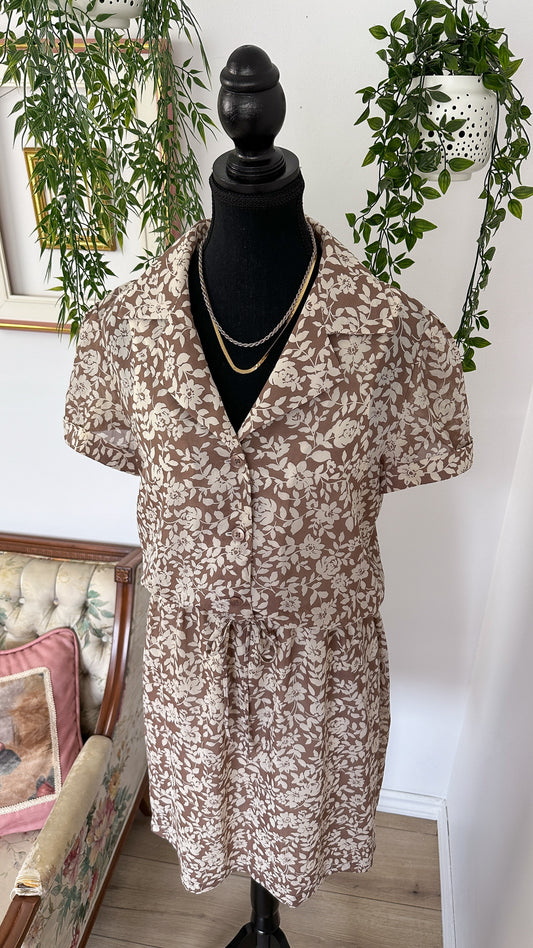 Robe brune fleurie beige- large