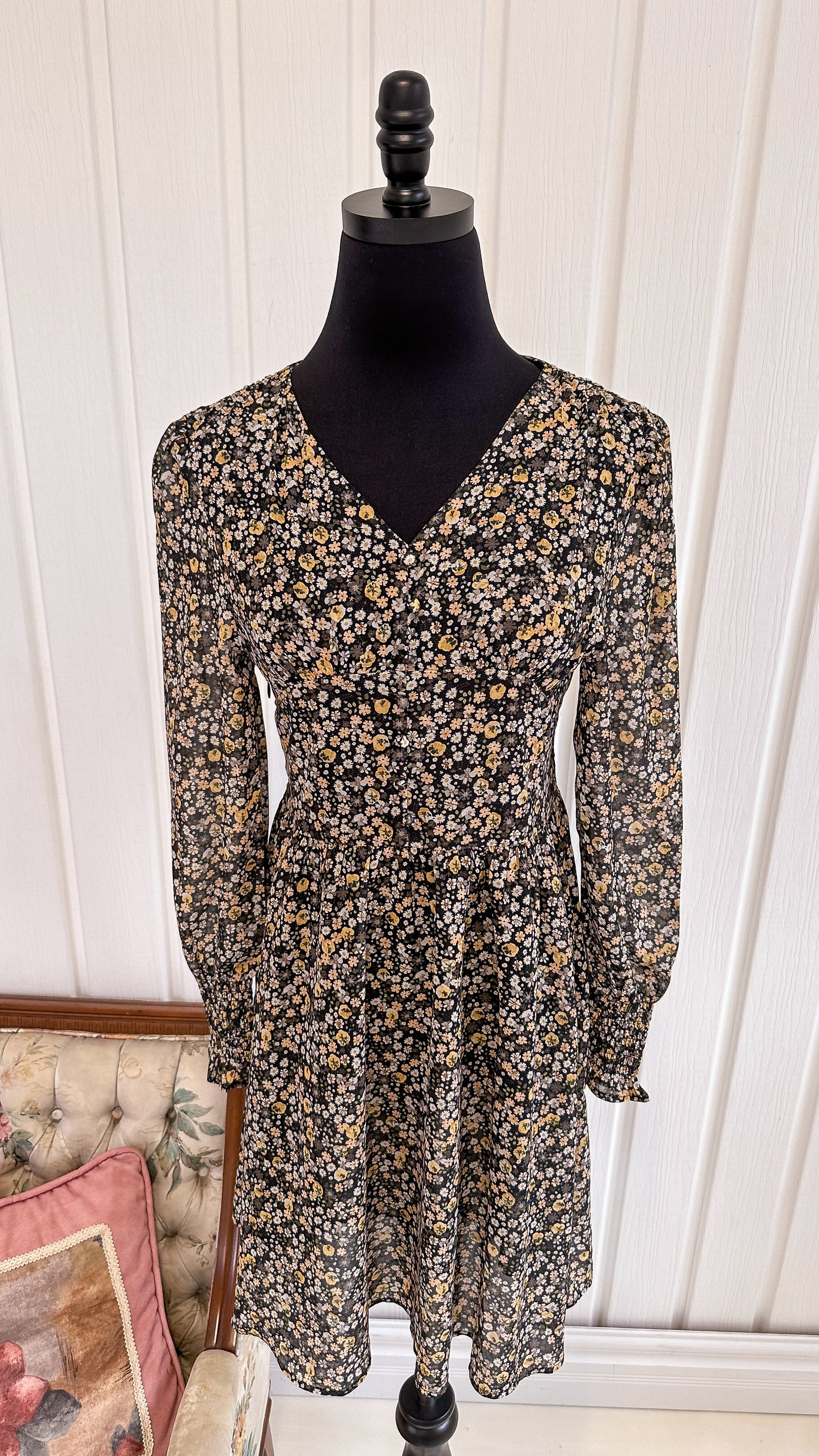 Robe fleuris verte et jaune- x-small