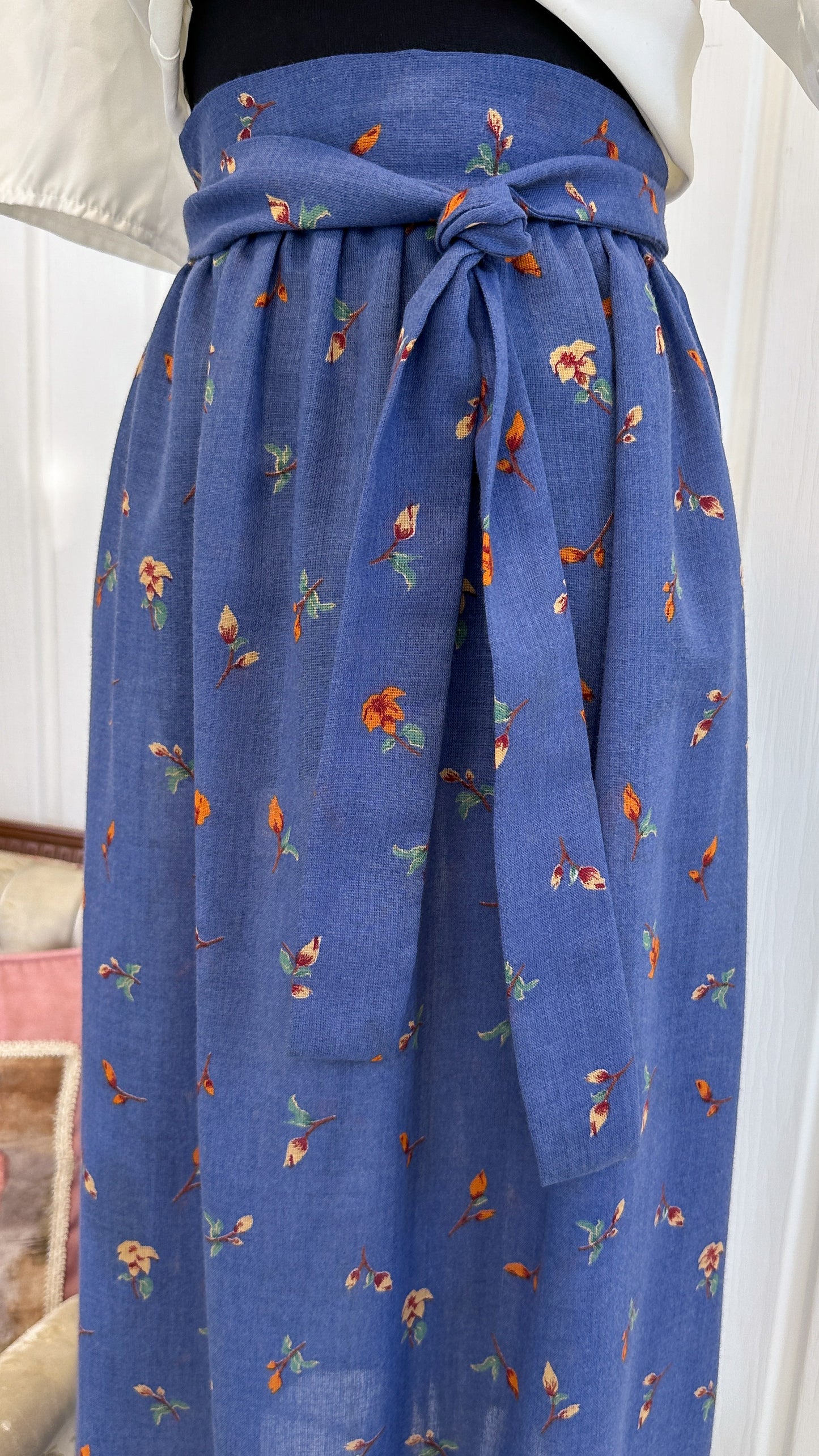 Orange floral blue skirt - small