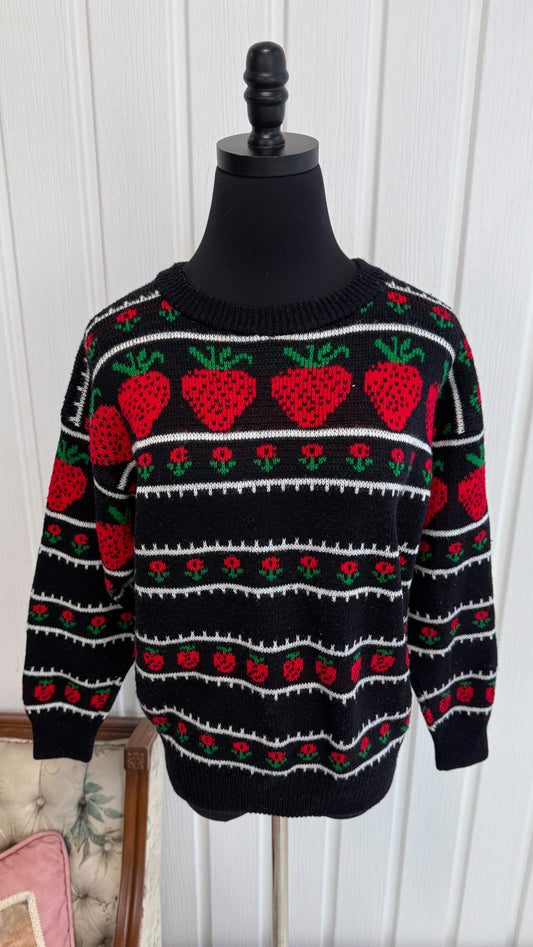 Chandail tricot noir fraises- small