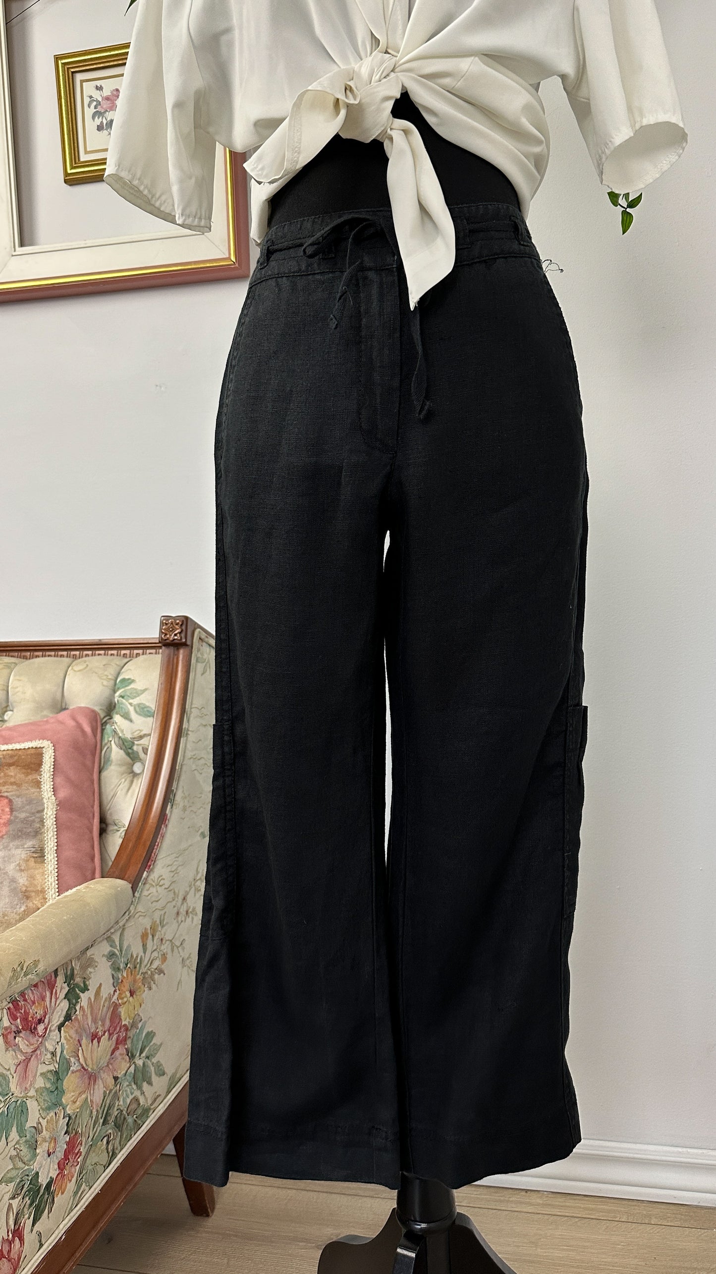 Pantalons en lin noir cargo - small