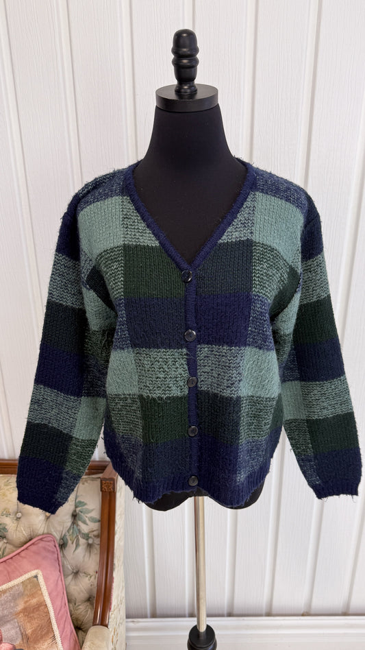 Cardigan tricot bleu à carreaux- medium