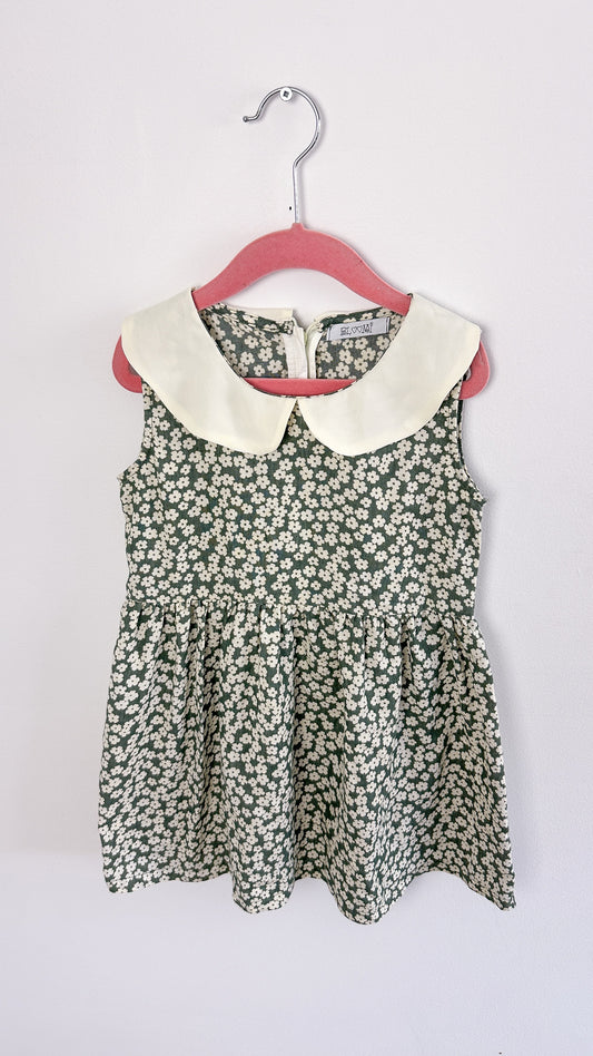 Enfant- robe verte fleurie- 4