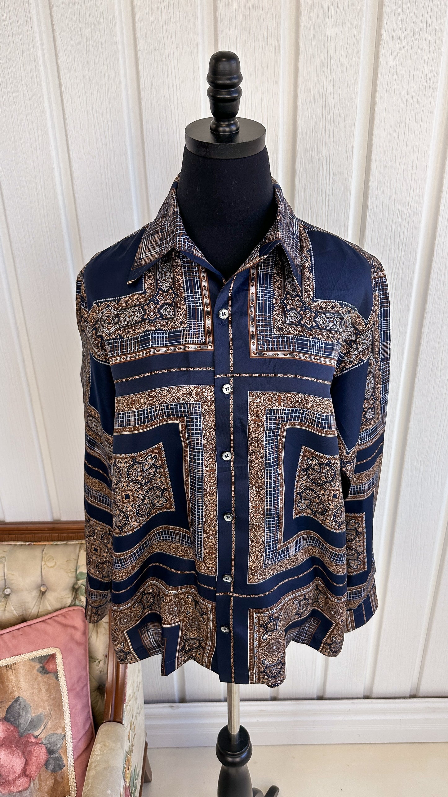 Navy blouse with squares - medium