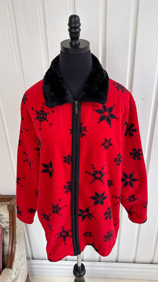 Veste en polar rouge motifs flocons- large