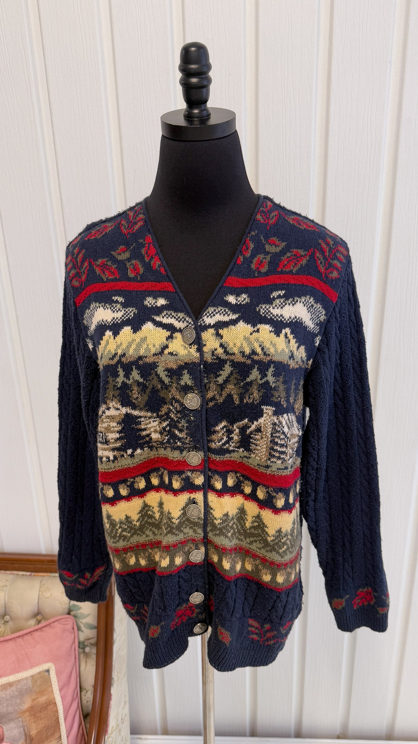 Cardigan marine motifs chalets- medium