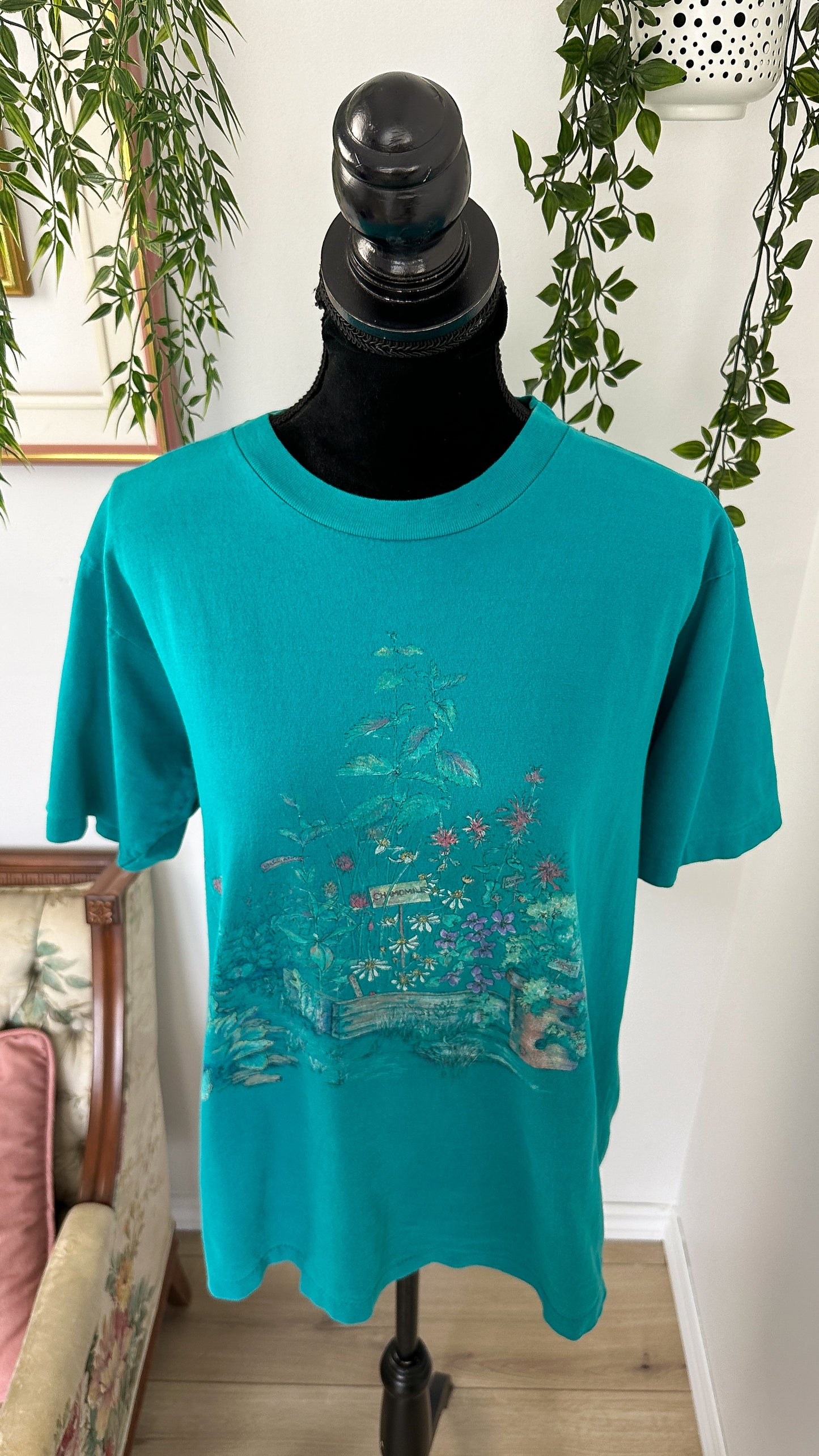 T-shirt turquoise fleuris - medium