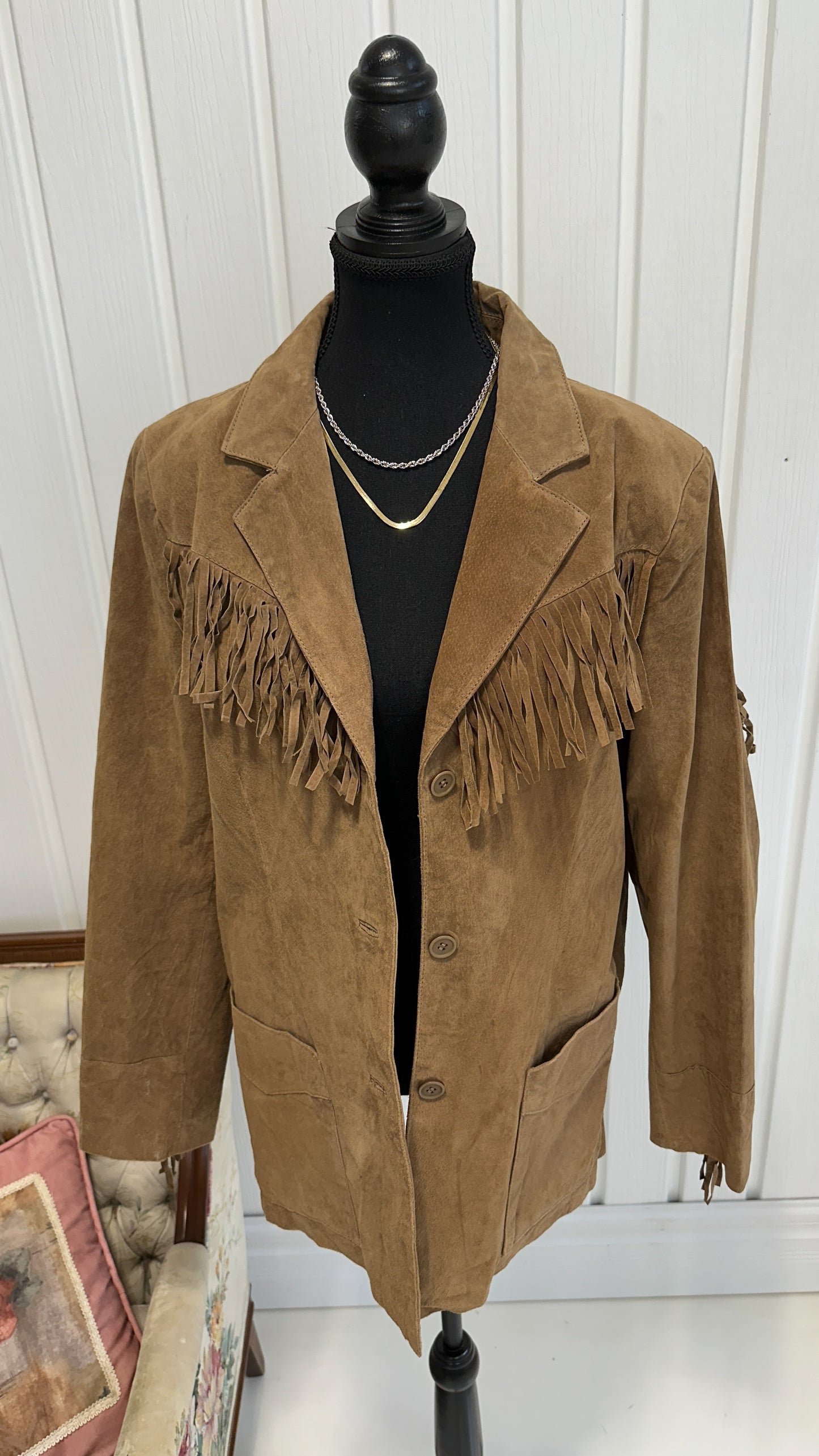 Beige Suede Fringed Jacket - L/XL