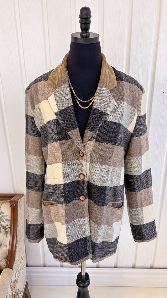 Beige plaid wool coat/blazer - medium