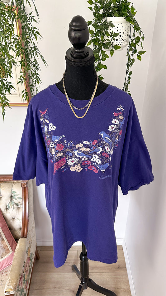 T-shirt mauve oiseaux- taille plus