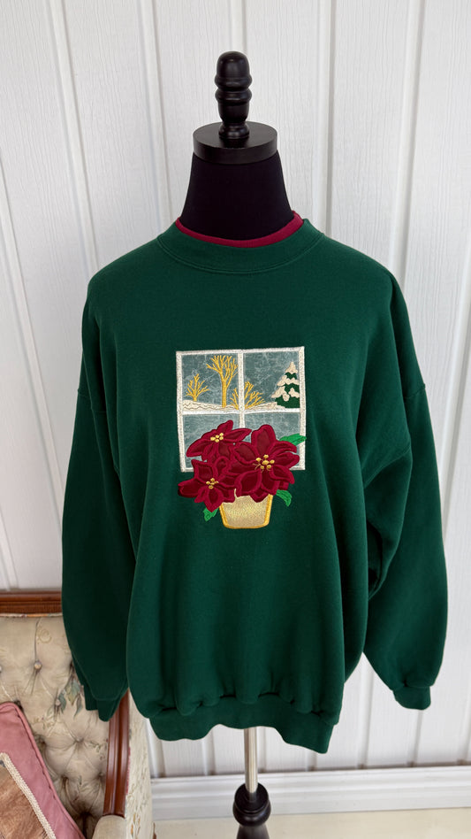 Chandail crewneck vert fleurs de Noël- taille plus