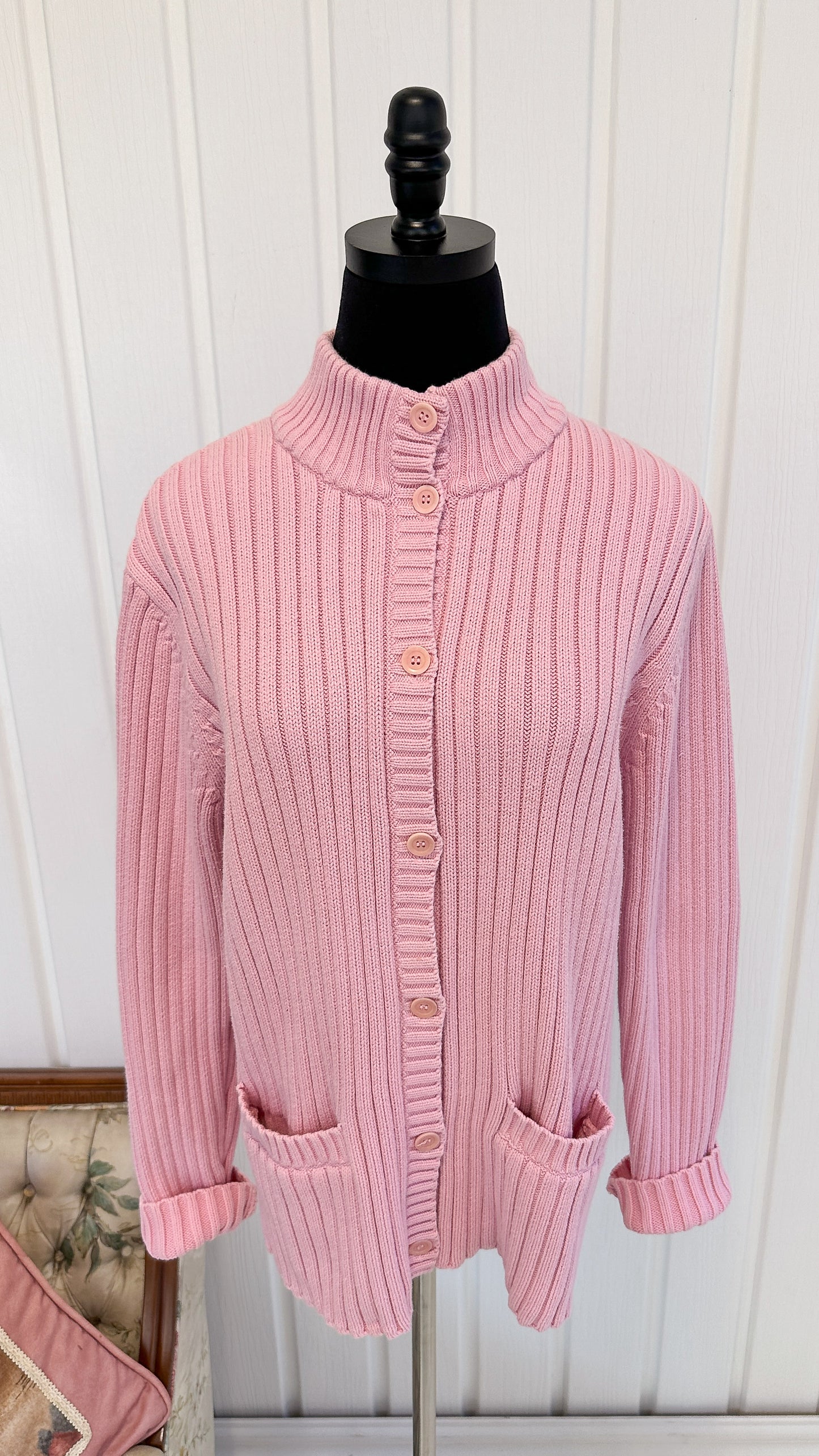 Cardigan tricot côtelé rose- medium