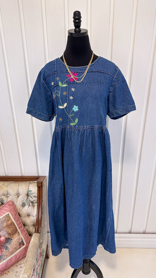 Robe en jeans brodée fleurie - x-large