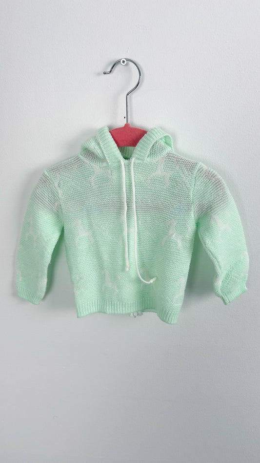 Enfants- veste en tricot menthe motifs de chevaux-6/9m