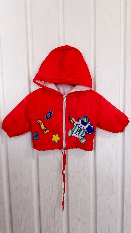 Children - red teddy bear mid-season coat - 12m