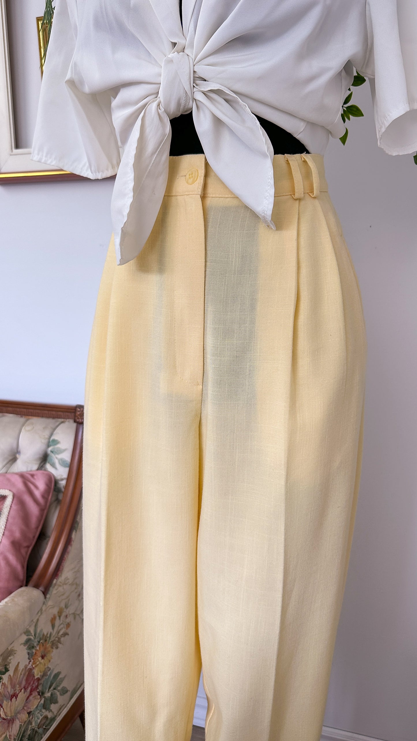 Pale yellow straight-wide pants