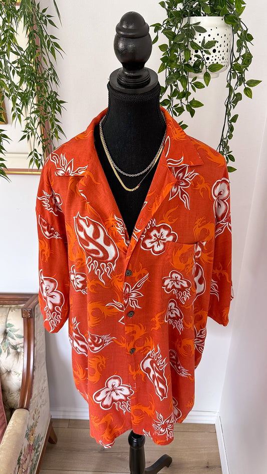 Orange tropical floral blouse - x-large