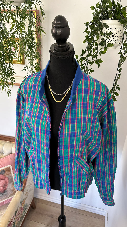 Blue, green and pink plaid jacket - medium