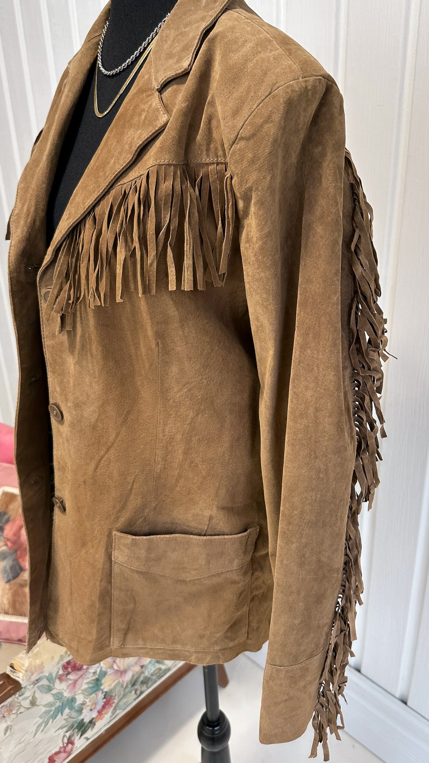 Beige Suede Fringed Jacket - L/XL